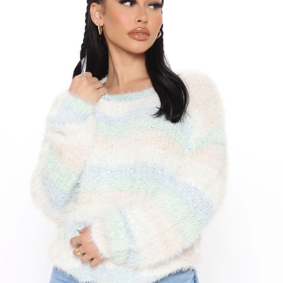 Fashion Nova- Give Me Love Striped Sweater- Blue/Combo - Picture 2 of 5